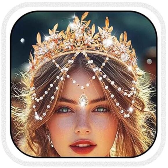 Queen Crowns and Tiaras Gold Leaf Tiara Wedding Crystal Headband Crown main image 7